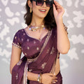 Wine Purple Embroidered Ready To Wear Saree Blouse Piece