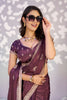 Wine Purple Embroidered Ready To Wear Saree Blouse Piece