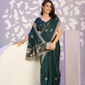 Elegant Bottle Green Embroidered Ready To Wear Saree Blouse Piece