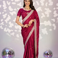 Stunning Wine Red Embroidered Ready To Wear Saree Blouse Piece