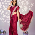 Stunning Wine Red Embroidered Ready To Wear Saree Blouse Piece