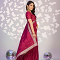 Stunning Wine Red Embroidered Ready To Wear Saree Blouse Piece