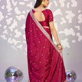 Stunning Wine Red Embroidered Ready To Wear Saree Blouse Piece