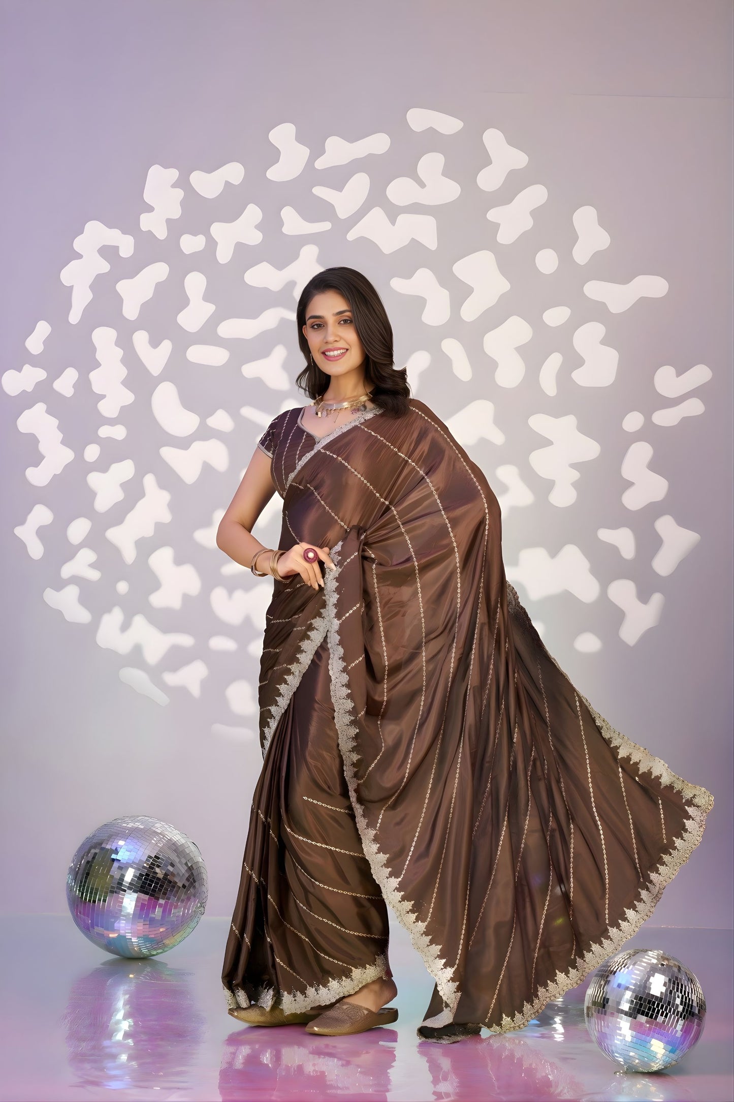 Chocolate Brown Embroidered Ready To Wear Saree Blouse Piece
