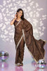  Chocolate Brown Embroidered Ready To Wear Saree Blouse Piece