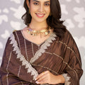 Chocolate Brown Embroidered Ready To Wear Saree Blouse Piece