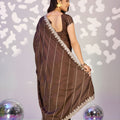 Chocolate Brown Embroidered Ready To Wear Saree Blouse Piece