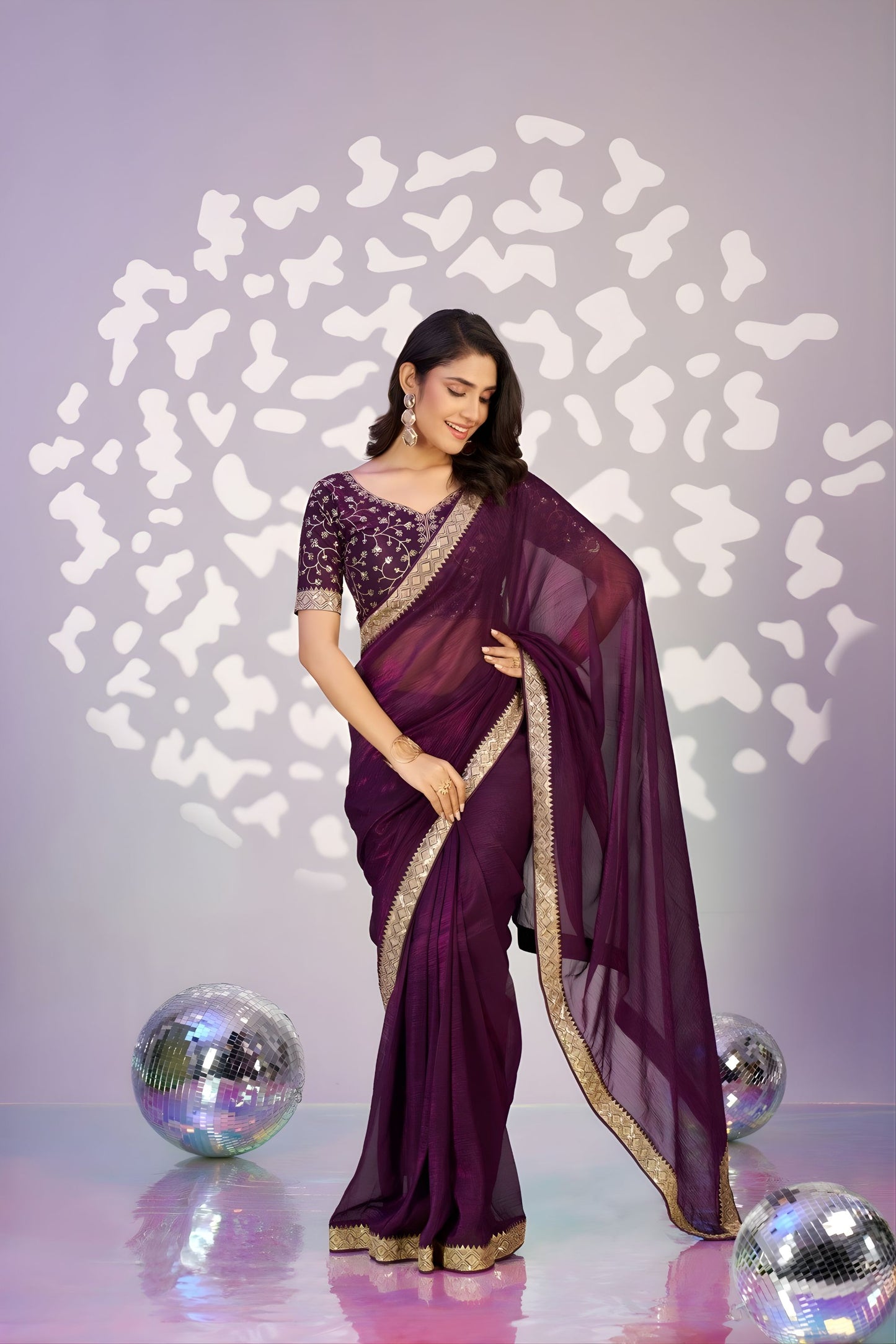 Elegant Purple Embroidered Ready To Wear Saree Blouse Piece
