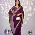  Elegant Purple Embroidered Ready To Wear Saree Blouse Piece