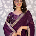 Elegant Purple Embroidered Ready To Wear Saree Blouse Piece