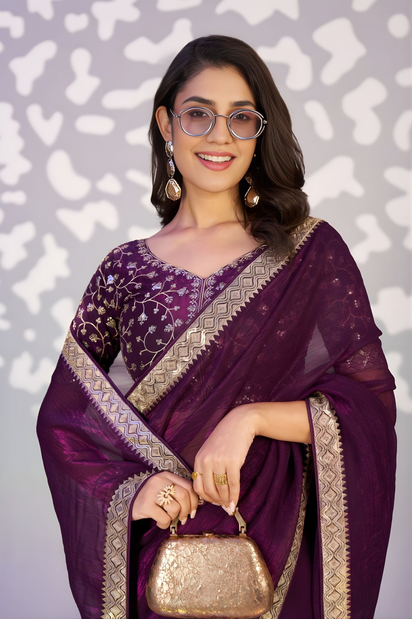 Elegant Purple Embroidered Ready To Wear Saree Blouse Piece