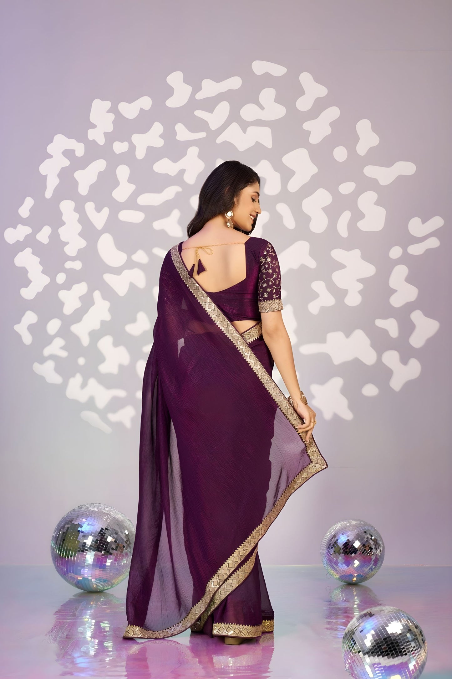 Elegant Purple Embroidered Ready To Wear Saree Blouse Piece