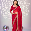 Elegant Red Embroidered Ready To Wear Saree Blouse Piece