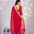 Elegant Red Embroidered Ready To Wear Saree Blouse Piece