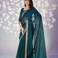 Elegant Teal Green Embroidered Ready To Wear Saree Blouse Piece