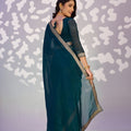 Elegant Teal Green Embroidered Ready To Wear Saree Blouse Piece