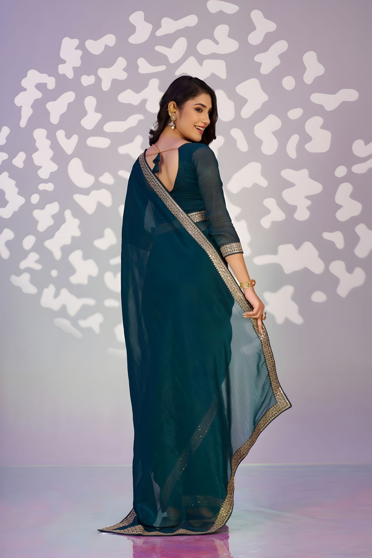 Elegant Teal Green Embroidered Ready To Wear Saree Blouse Piece