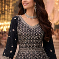 Stunning Black Georgette Embroidered Palazzo Suit Set with Dupatta