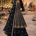 Stunning Black Georgette Embroidered Palazzo Suit Set with Dupatta