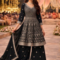 Stunning Black Georgette Embroidered Palazzo Suit Set with Dupatta