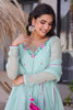 Elegant Mint Green Floral Embroidered Georgette Anarkali Suit with Full Sleeves for Wedding