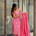 Lovely Pink Chanderi Embroidered Salwar Suit with Dupatta for Wedding
