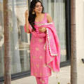 Lovely Pink Chanderi Embroidered Salwar Suit with Dupatta for Wedding