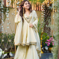 Charming Cream Mirror Work Chinon Sharara Suit with Dupatta for Wedding