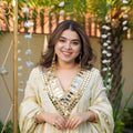 Charming Cream Mirror Work Chinon Sharara Suit with Dupatta for Wedding