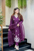 Stylish Wine Embroidered Muslin Salwar Suit with Dupatta for Wedding