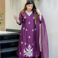 Stylish Wine Embroidered Muslin Salwar Suit with Dupatta for Wedding