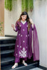 Stylish Wine Embroidered Muslin Salwar Suit with Dupatta for Wedding