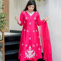 Latest Rani Pink Embroidered Muslin Salwar Suit with Dupatta for Wedding