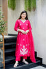 Latest Rani Pink Embroidered Muslin Salwar Suit with Dupatta for Wedding