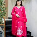 Latest Rani Pink Embroidered Muslin Salwar Suit with Dupatta for Wedding