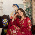 Fabulous Maroon Floral Embroidered Muslin Salwar Suit with Dupatta for Wedding