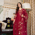 Fabulous Maroon Floral Embroidered Muslin Salwar Suit with Dupatta for Wedding