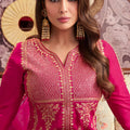 Wonderful Rani Pink Embroidered Chanderi Sharara Suit with Dupatta for Wedding