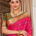 Pink Patola Silk Saree with Green Border Traditional Woven Design