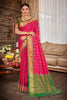 Pink Patola Silk Saree with Green Border Traditional Woven Design 
