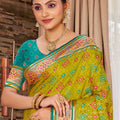 Olive Green Patola Silk Saree with Teal Border Traditional Woven Design