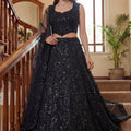 Gorgeous Black Embroidered Net Lehenga Choli Set with Net Dupatta