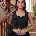 Gorgeous Black Embroidered Net Lehenga Choli Set with Net Dupatta