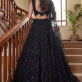 Gorgeous Black Embroidered Net Lehenga Choli Set with Net Dupatta