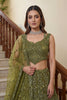 Best Olive Green Embroidered Net Lehenga Choli Set with Net Dupatta