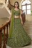 Best Olive Green Embroidered Net Lehenga Choli Set with Net Dupatta