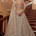 Luxury Beige Embroidered Net Lehenga Choli with Dupatta