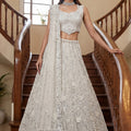 Elegant White Embroidered Net Lehenga Choli Set with Net Dupatta