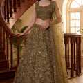 Precious Golden Embroidered Net Lehenga Choli Set with Net Dupatta