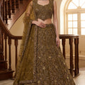 Precious Golden Embroidered Net Lehenga Choli Set with Net Dupatta